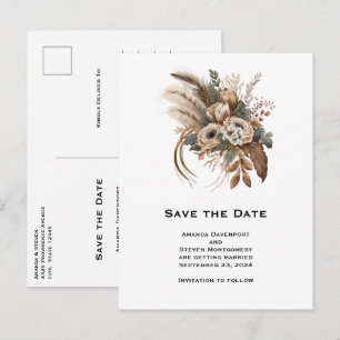 Invitation Carte Postale Fleurs Élégantes Feuillage et plumes Enregistrer l