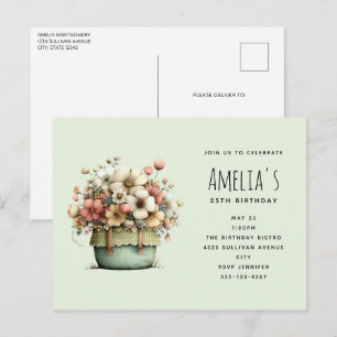 Invitation Carte Postale Fleurs en pot Cozy Style Shabby Chic Anniversaire