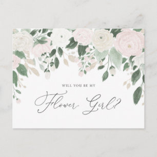 Invitation Carte Postale Fleurs pastel pailletées Seras-tu ma demoiselle d'