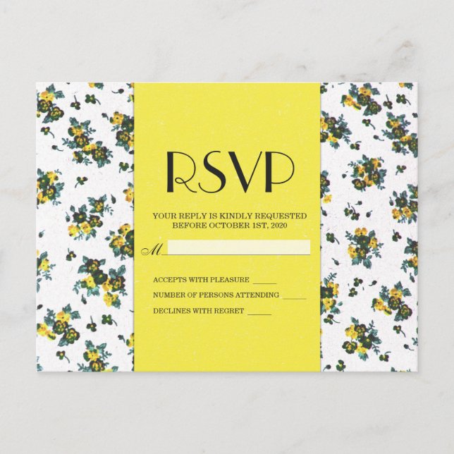 Invitation Carte Postale Fleurs printanières jaunes sur papier blanc et jau (Devant)