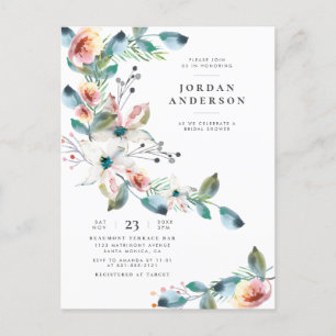 Invitation Carte Postale Fleurs roses modernes  Fête de l'mariée élégante