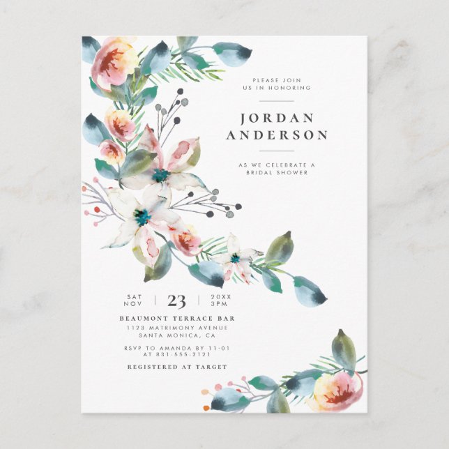 Invitation Carte Postale Fleurs roses vives modernes | Fête des mariées élé (Devant)