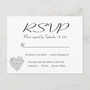 Invitation Carte Postale Fleurs RSVP Anémones Noires Fleurs de Coeur Mariag