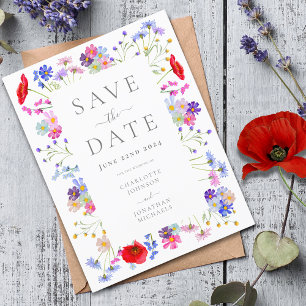 Invitation Carte Postale Fleurs Sauvages Colorées Élégant Mariage Enregistr