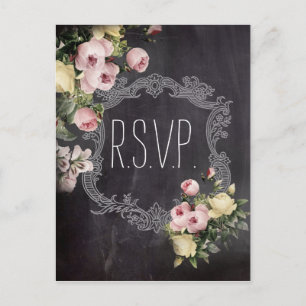 Invitation Carte Postale fleurs vintages rustiques Chalkboard mariage rsvp