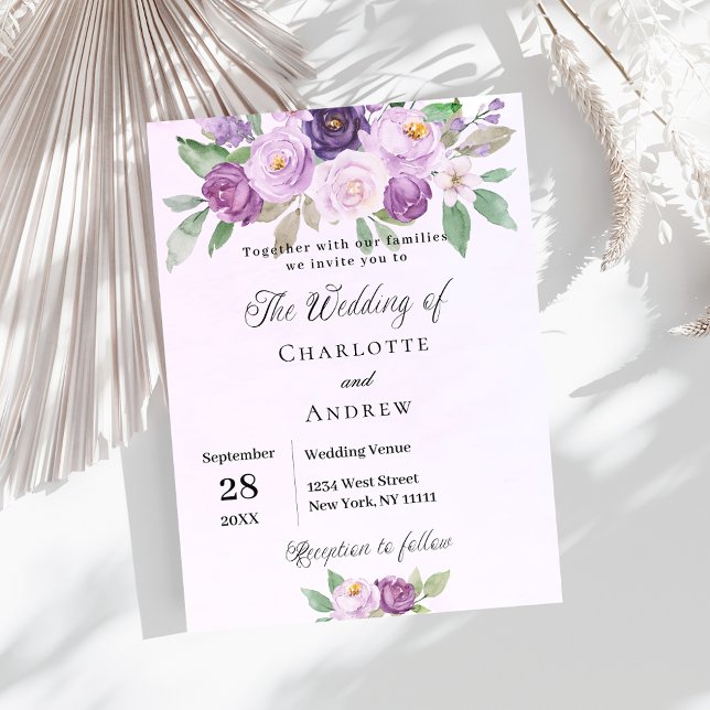 Invitation Carte Postale Fleurs violettes rose mariage de verdure (Créateur téléchargé)
