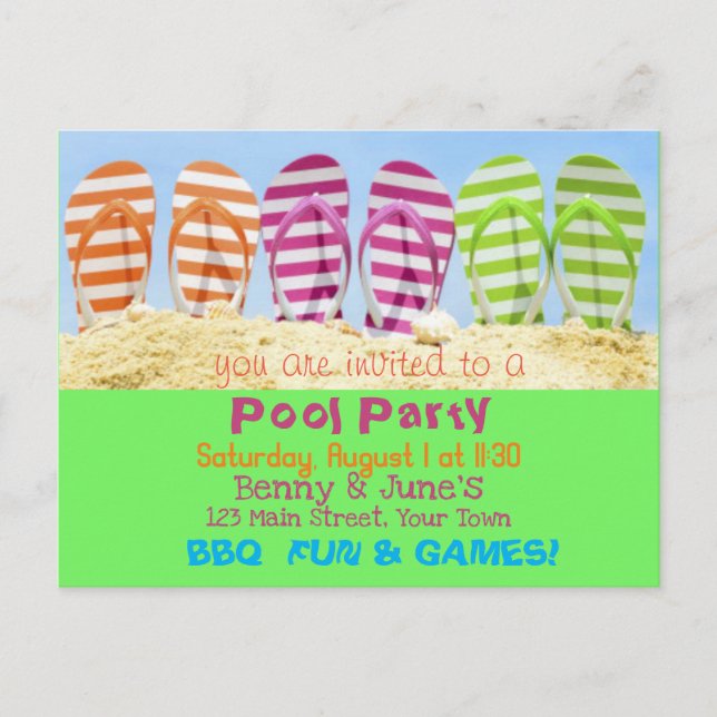 Invitation Carte Postale Flip Flop Pool Party (Devant)