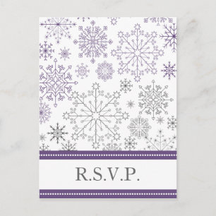 Invitation Carte Postale flocon de neige gris pourpre mod mariage d'hiver r