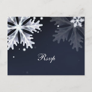 Invitation Carte Postale Flocons de neige bleu marine mariage hiver rsvp