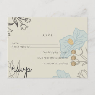 Invitation Carte Postale Floral bleu moderne Mariage Abstrait RSVP