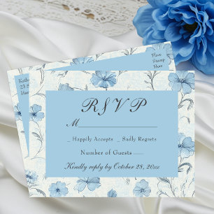 Invitation Carte Postale Floral Dusty Blue Pays Jardin Mariage RSVP