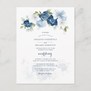 Invitation Carte Postale Floral moderne Botanique Dusty Mariage bleu
