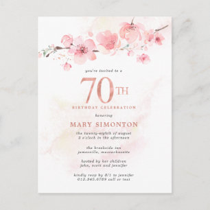 Invitation Carte Postale Floral rose pâle 70e anniversaire