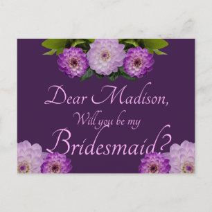 Invitation Carte Postale Floral Violet Dahlia Serez-Vous Ma Femme D'Accueil