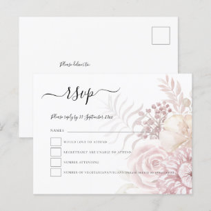 Invitation Carte Postale Florales teintées rose roux moderne Mariage RSVP