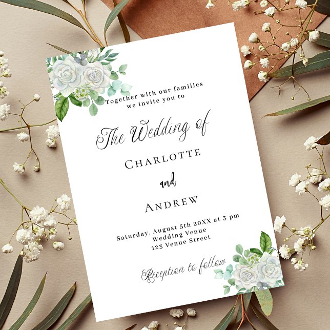 Invitation Carte Postale Floraux blancs mariages verdure simple élégant (Créateur téléchargé)