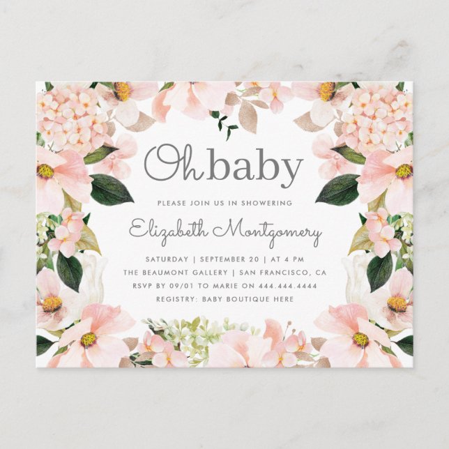 Invitation Carte Postale Flore de printemps flush Wreath Oh Baby shower (Devant)