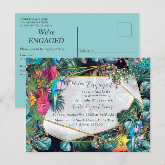 Invitation Carte Postale Flore tropicale Paradis & Oiseaux (Devant / Derrière)