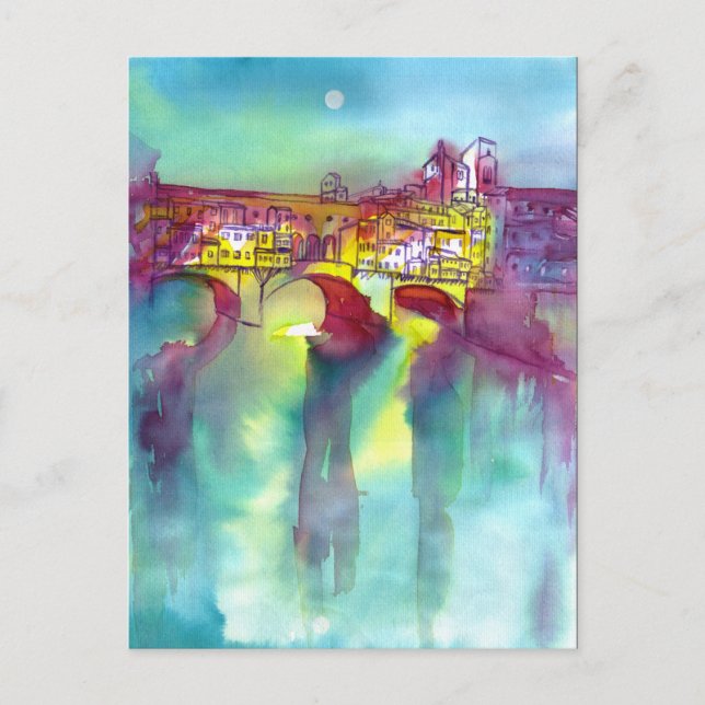 Invitation Carte Postale FLORENCE PONTE VECCHIO Par Aquarelle DE NUIT (Devant)