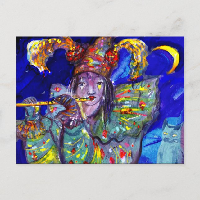 Invitation Carte Postale FLUTISTE EN BLEU Carnival Masquerade (Devant)