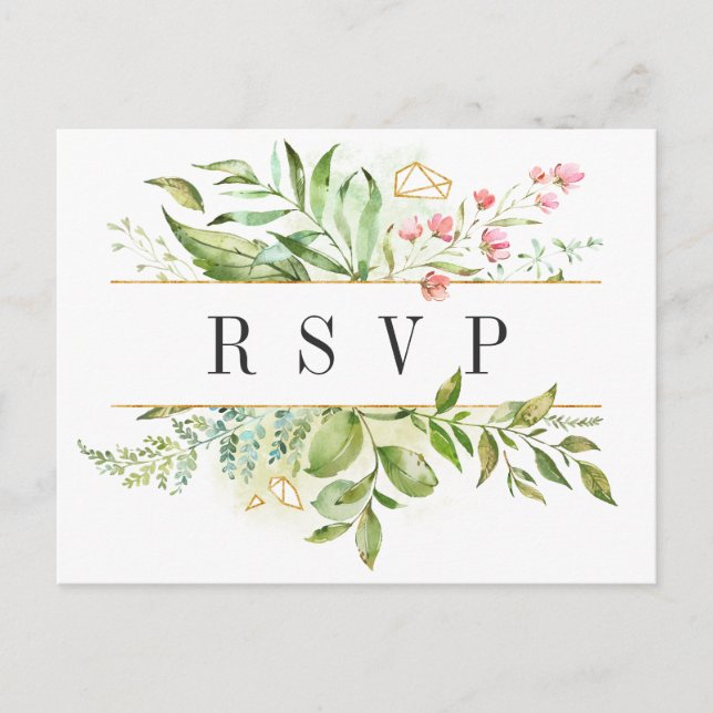 Invitation Carte Postale Foliage vert sauvage Aquarelle Mariage RSVP (Devant)