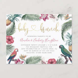 Invitation Carte Postale Folie Tropical & Fleurs Gold Bébé Brunch Douche
