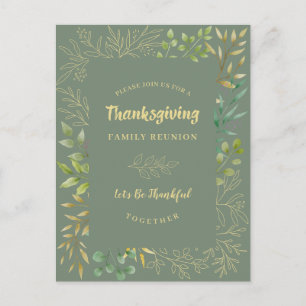 Invitation Carte Postale Foliole d'automne de Thanksgiving Vert aquarelle