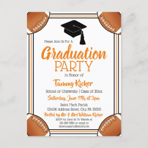 Invitation Carte Postale Football Orange & Black Graduation Party