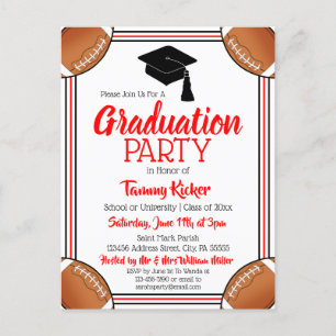 Invitation Carte Postale Football Red & Black Graduation Party
