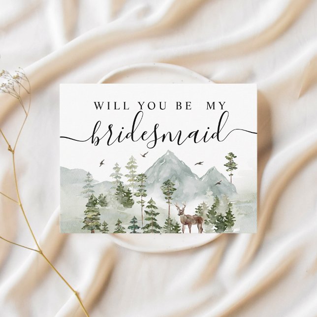Invitation Carte Postale Forêt aquarelle | Arbres et cerfs  (Créateur téléchargé)