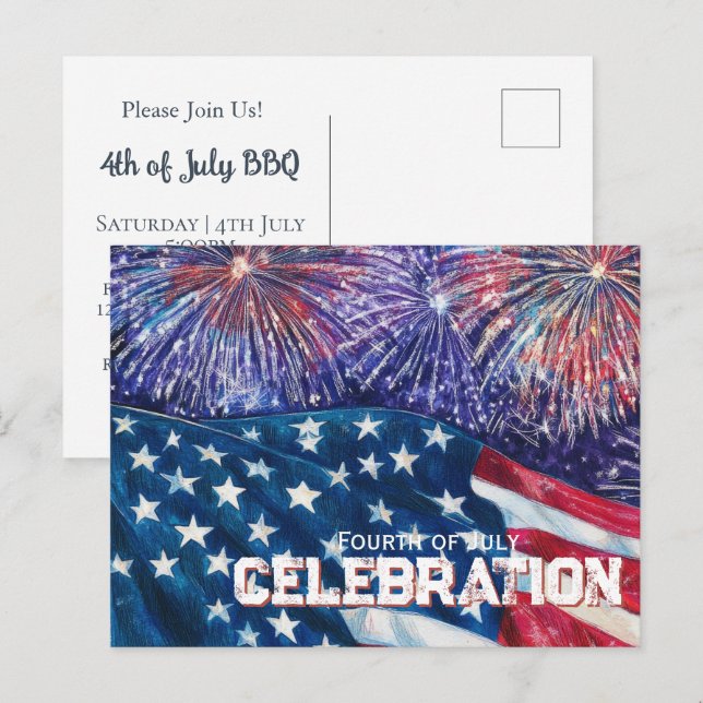 Invitation Carte Postale Fourth of July Festive Celebration (Devant / Derrière)