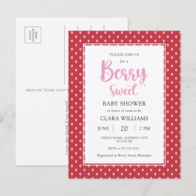 Invitation Carte Postale Fraise Berry Sweet Budget Baby shower Invitati (Devant / Derrière)