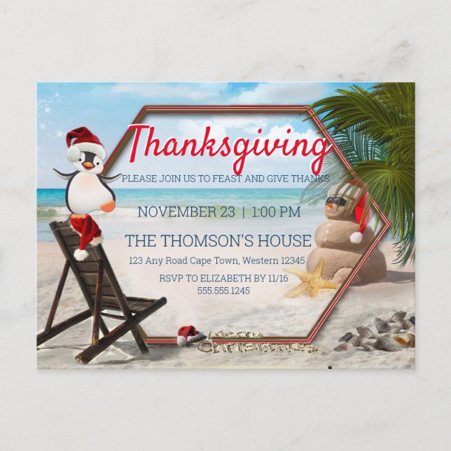 Invitation Carte Postale Frame vert rouge géométrique Thanksgiving (Devant)