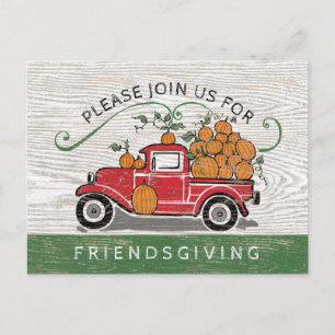 Invitation Carte Postale Friendsgiving Russe Vintage Truck Citrouilles
