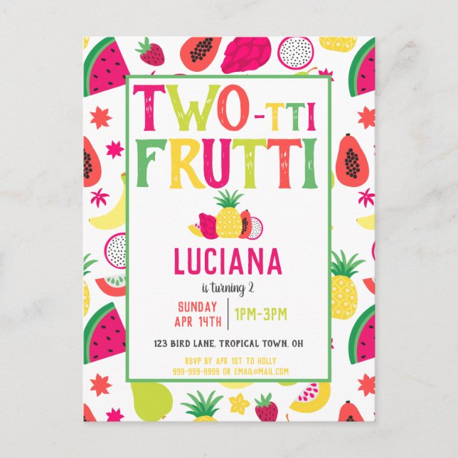 Invitation Carte Postale Fruits à deux tti fête d'anniversaire 2 Anniversai (Devant)