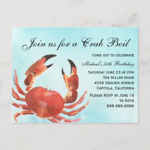 Invitation Carte Postale Fruits de mer Crabe bouil été fête d'anniversaire