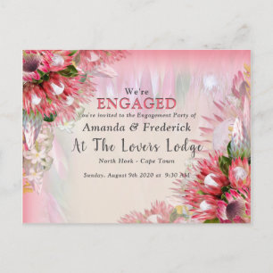 Invitation Carte Postale Fuchsia Protea - Blush & Gold Ribben Fiançailles