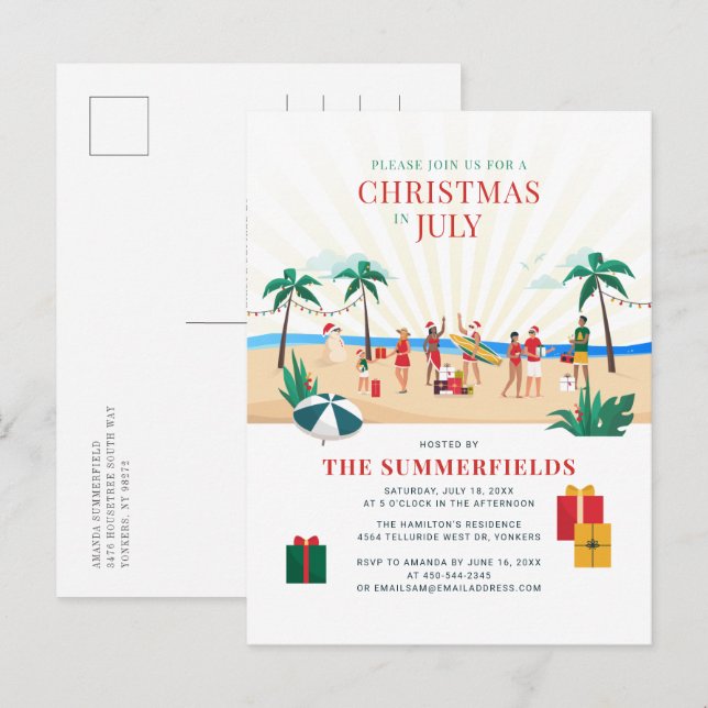 Invitation Carte Postale Fun Summer Beach Party (Devant / Derrière)