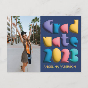 Invitation Carte Postale Funky Colorful Balloon Calligraphy Graduation Part