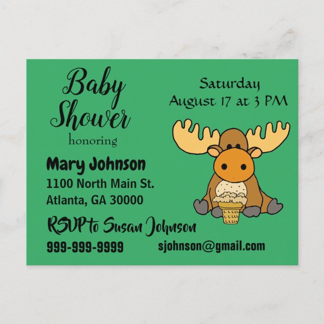 Invitation Carte Postale Funny Baby Moose Baby shower (Devant)