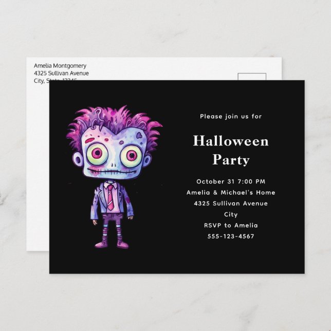 Invitation Carte Postale Funny Frankenstein Monster Halloween Fun (Devant / Derrière)