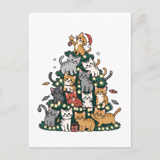 Invitation Carte Postale Funny Kitten Christmas Tree Chat Animal de compagn (Devant)