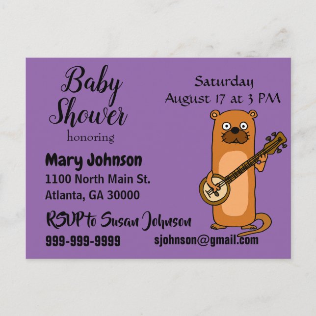 Invitation Carte Postale Funny Sea Otter Jouer Baby shower Banjo (Devant)