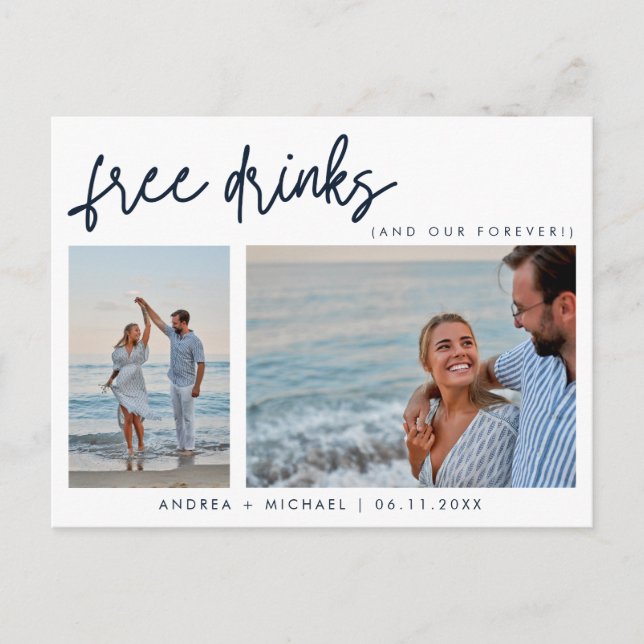 Invitation Carte Postale Funny Two Photo QR Code Mariage Enregistrer la dat (Devant)