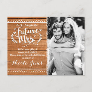 Invitation Carte Postale Futur Mme Rustic Oak Wood Shower Nuptial