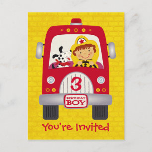Invitation Carte Postale Garçon d'anniversaire de camion de pompiers