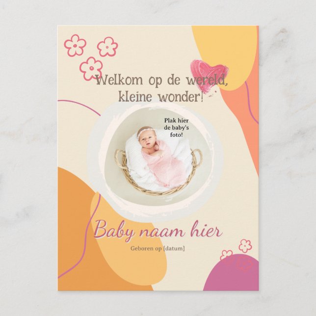 Invitation Carte Postale Gebortekaartje voor de kleine (Devant)