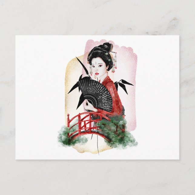 Invitation Carte Postale Geisha Girl Artiste japonaise (Devant)