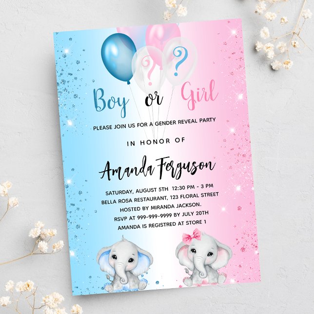 Invitation Carte Postale Genre révéler baby shower bleu rose garçon fille (Créateur téléchargé)