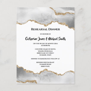 Invitation Carte Postale Géode faux or blanc agate aquarelle chic